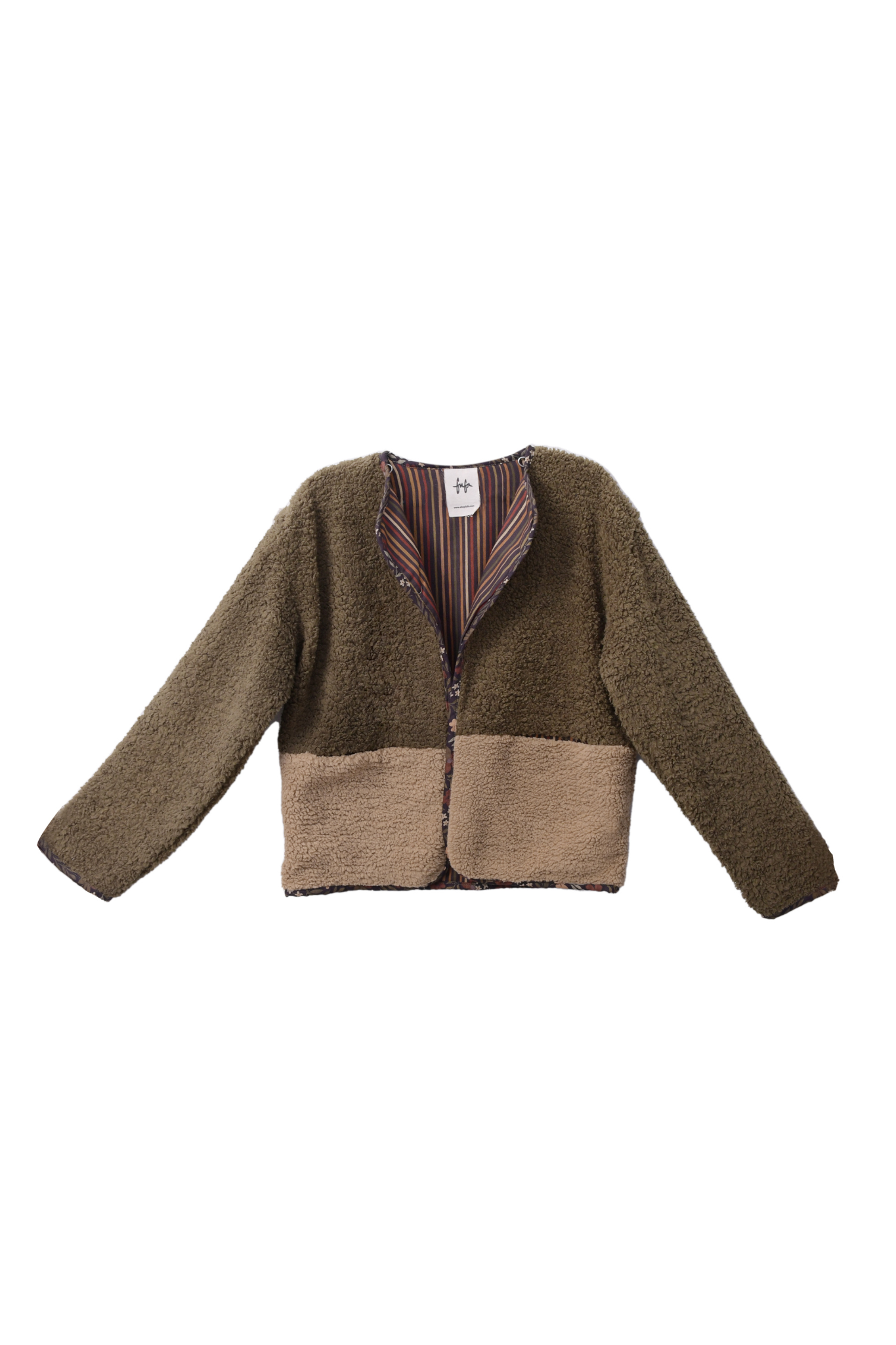 Borderline Cozy Jacket in Olive & Beige