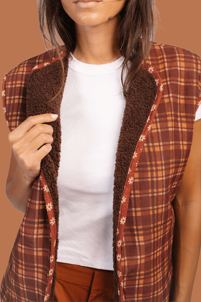 Teddy & Trim Vest in Brown