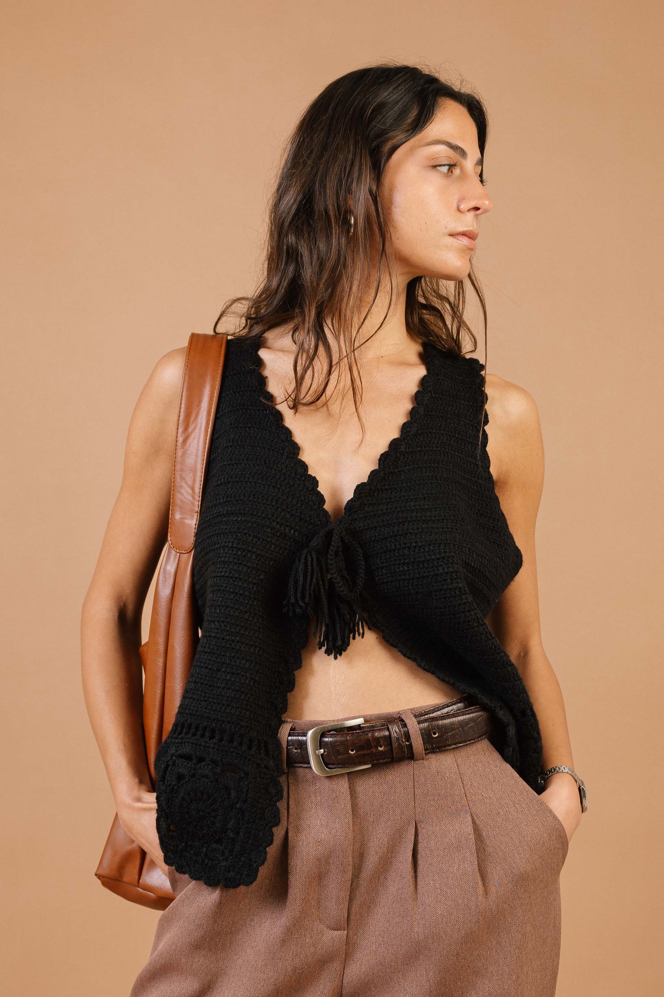 The Lady In Black Knitted Vest