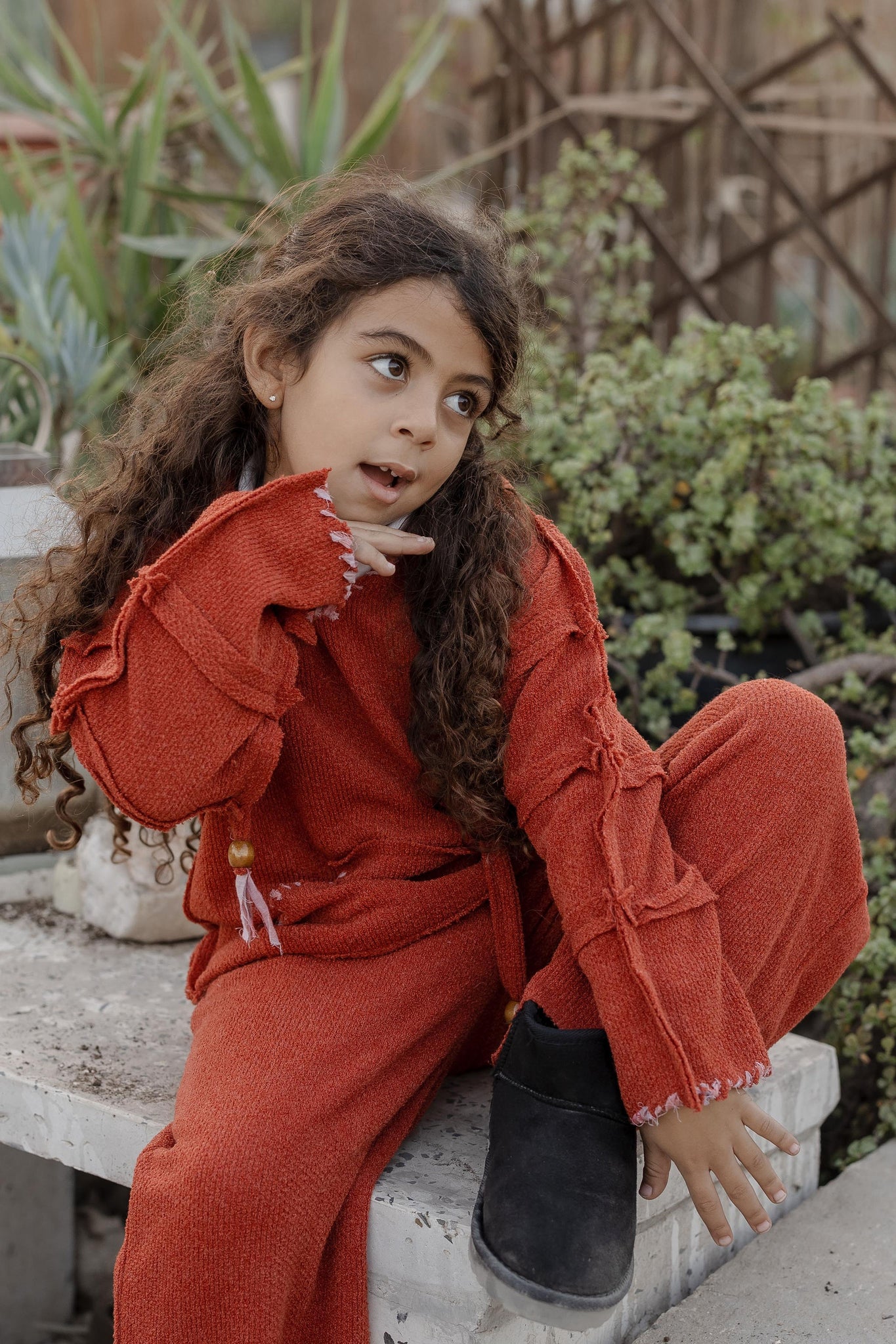 Little Stitched Up Coziness Hoodie in Brick