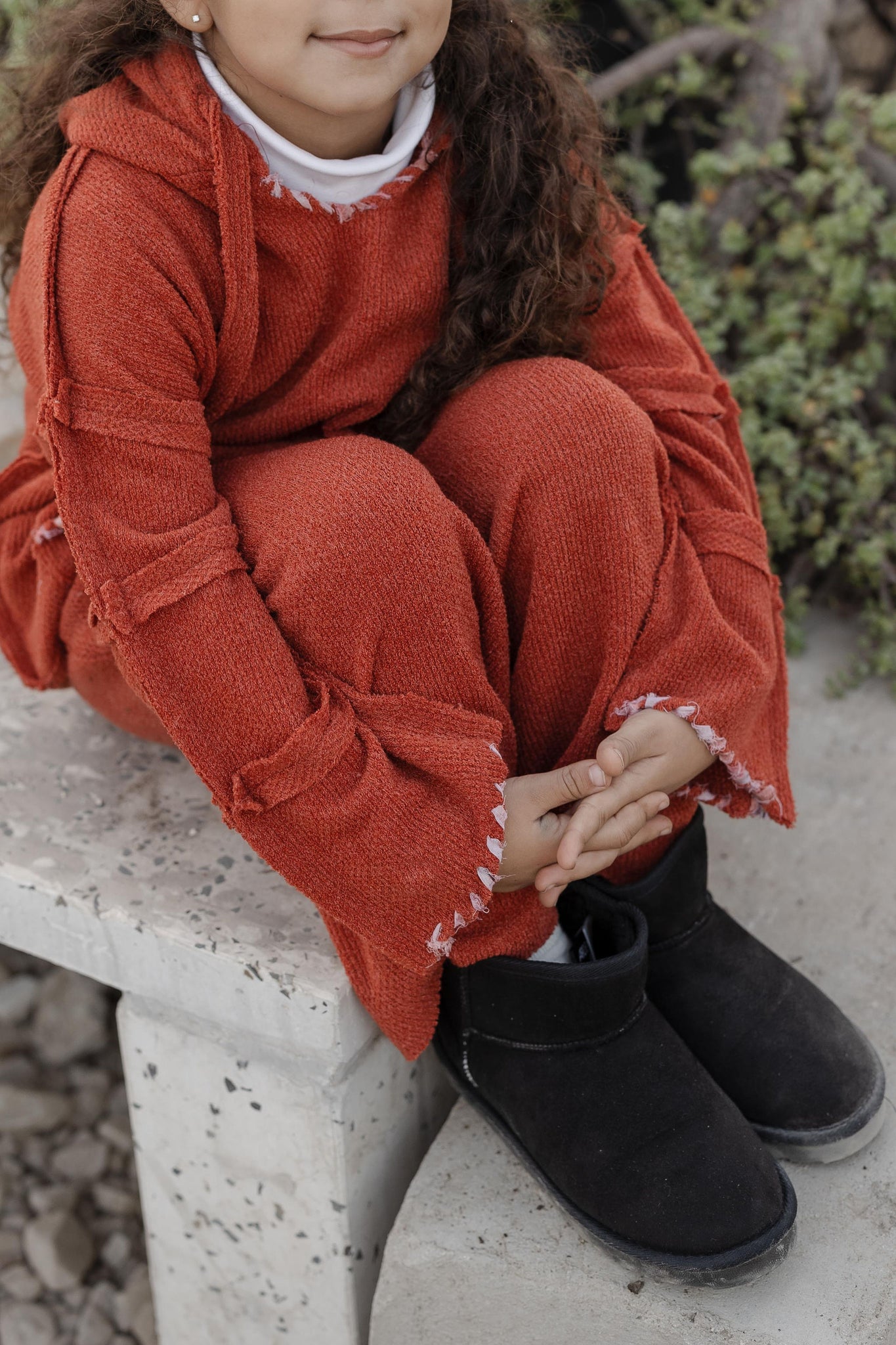 Little Stitched Up Coziness Hoodie in Brick