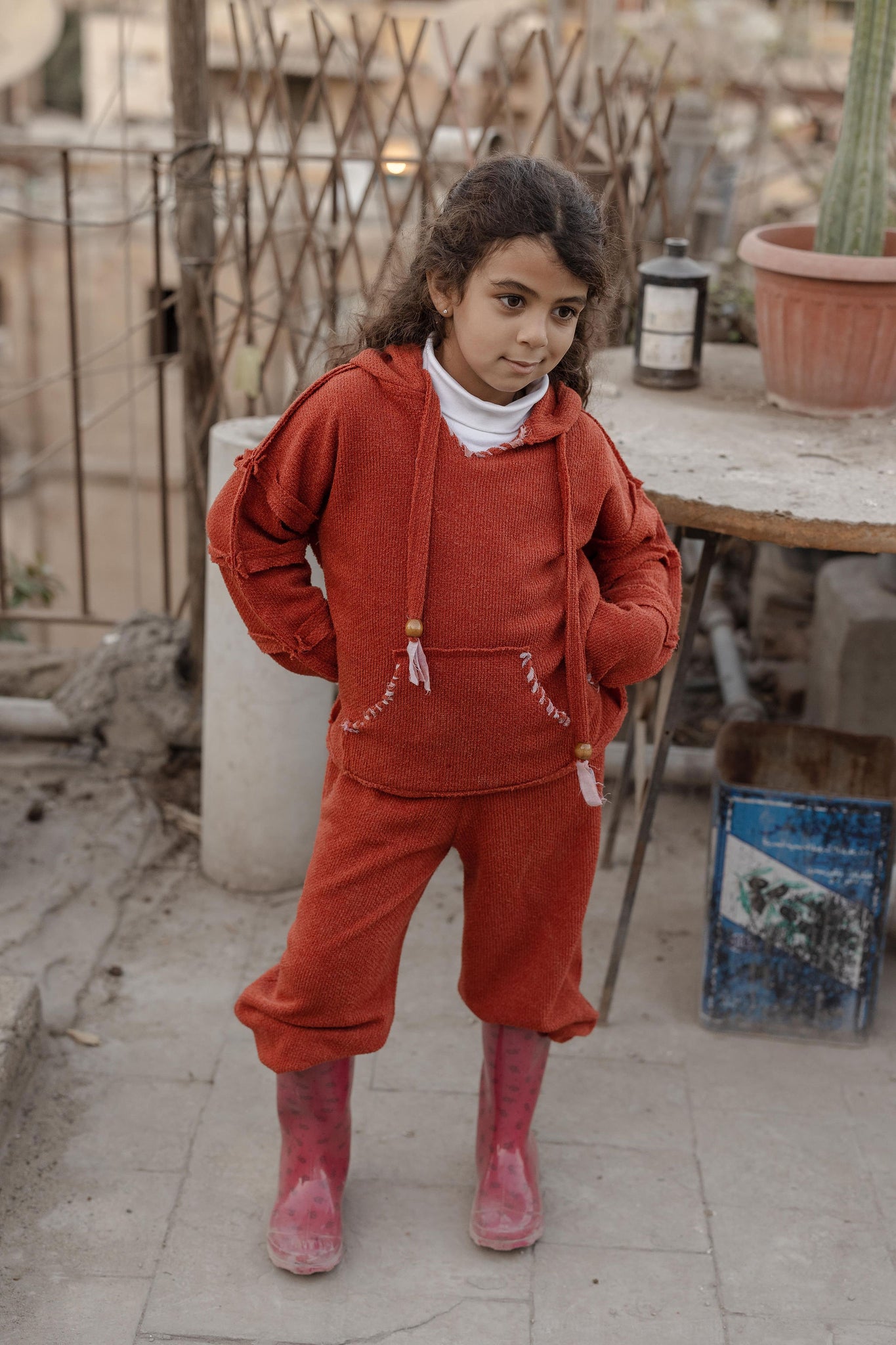 Little Stitched Up Coziness Hoodie in Brick