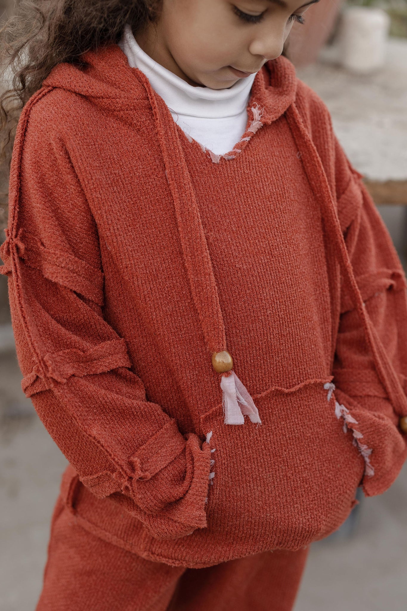 Little Stitched Up Coziness Hoodie in Brick