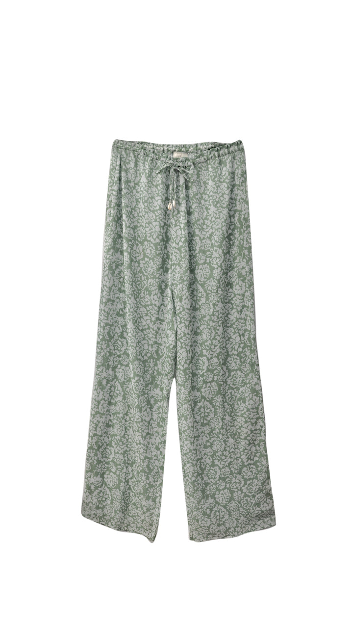 Lucky Lola Chiffon Pants in Green Blossom
