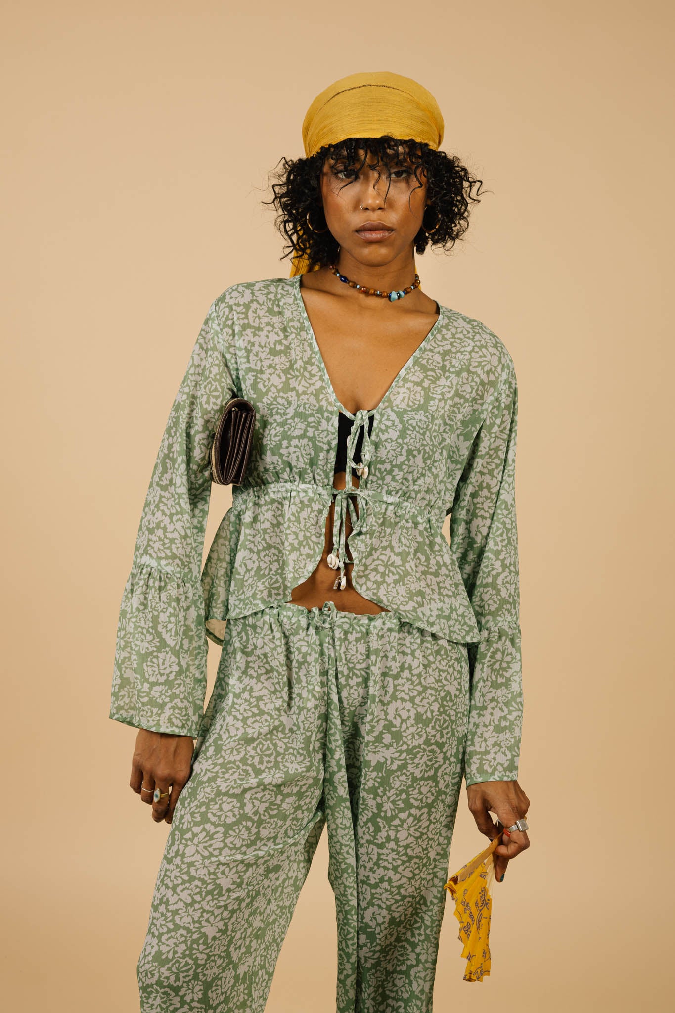 Lucky Lola Chiffon Pants in Green Blossom