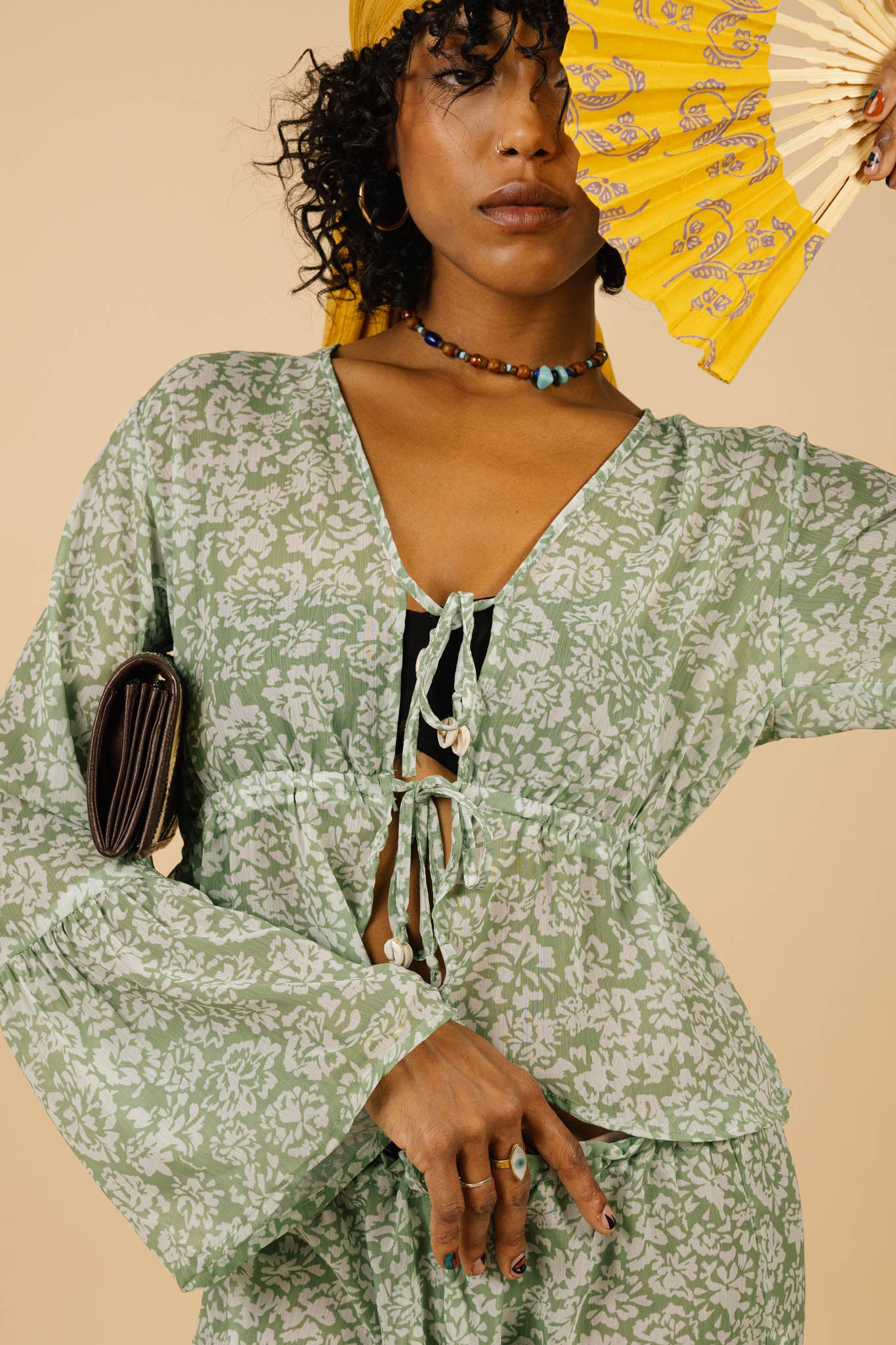 Lucky Lola Chiffon Top in Green Blossom