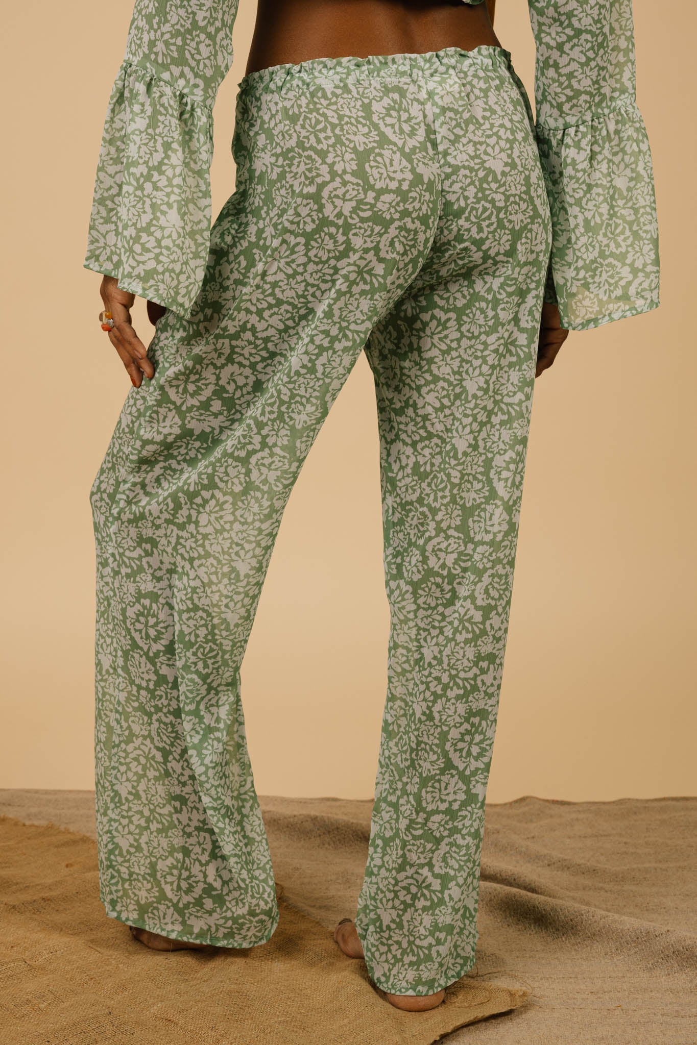 Lucky Lola Chiffon Pants in Green Blossom