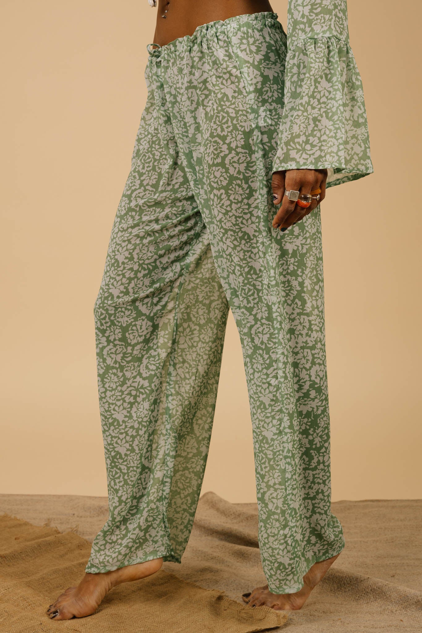 Lucky Lola Chiffon Pants in Green Blossom