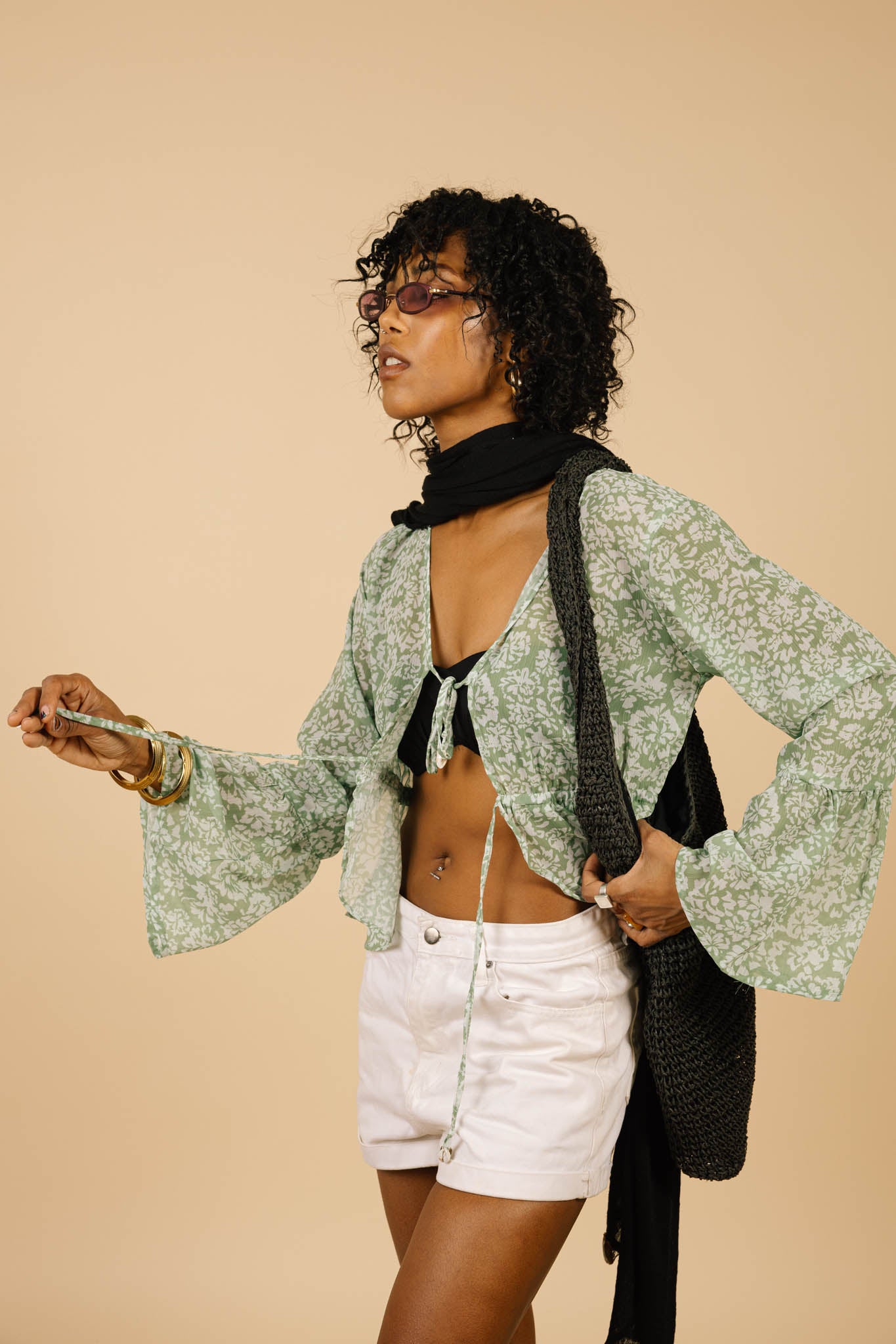 Lucky Lola Chiffon Top in Green Blossom