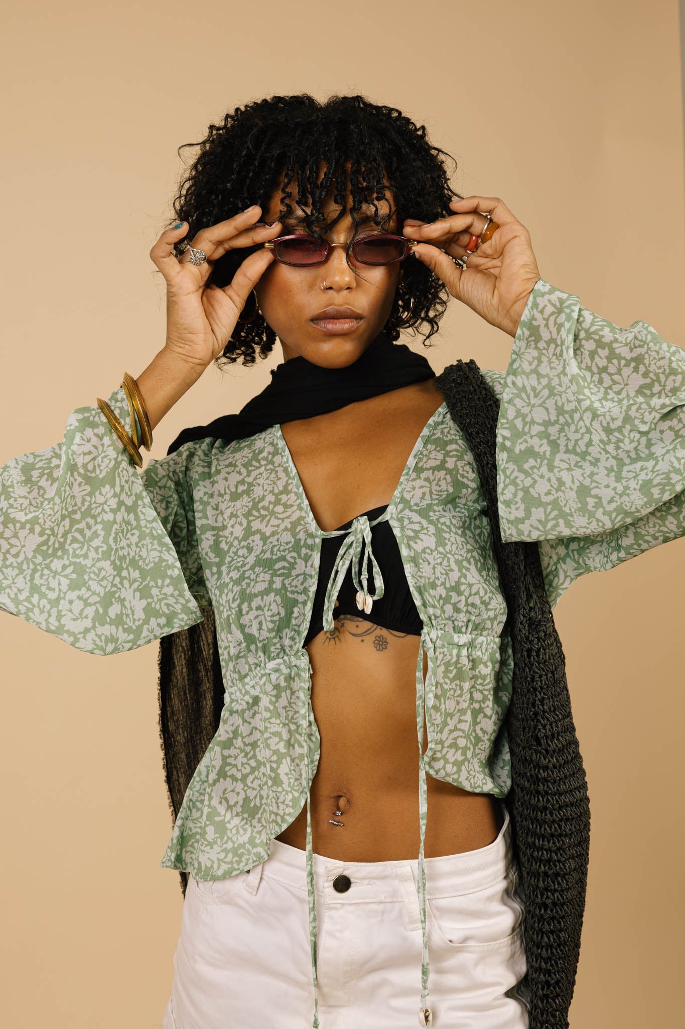 Lucky Lola Chiffon Top in Green Blossom