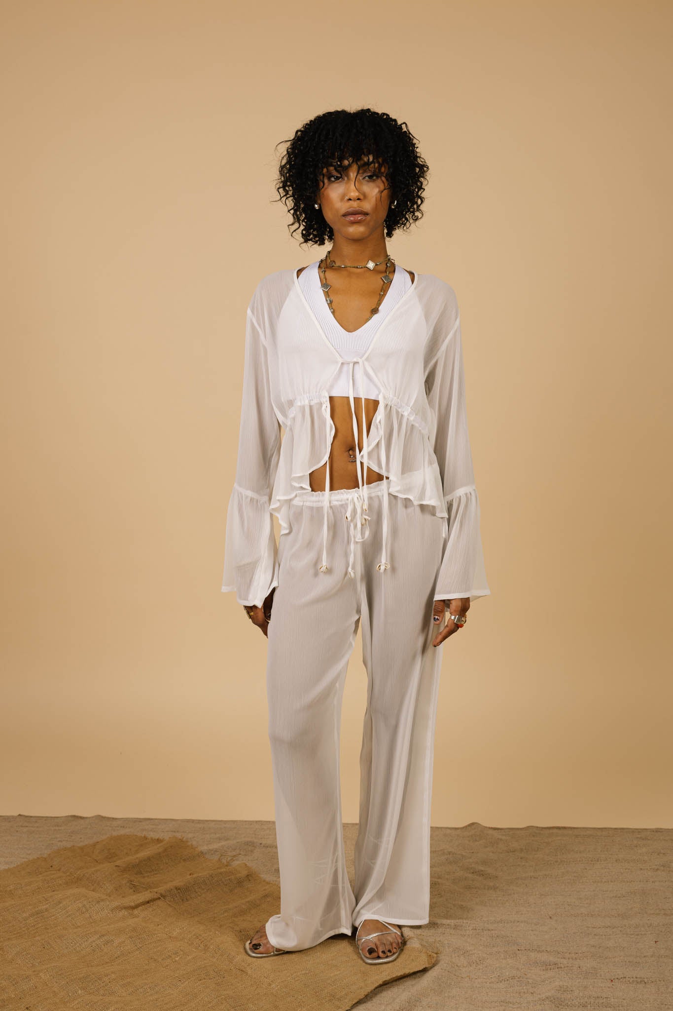 Lucky Lola Chiffon Top in White