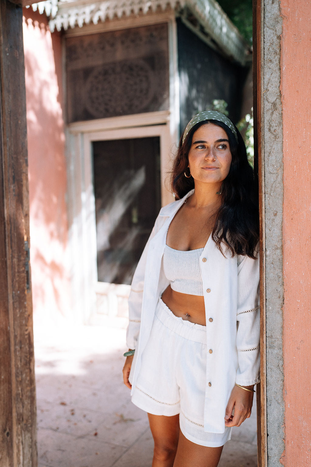 The Aziza Palm Linen Shirt in Cream