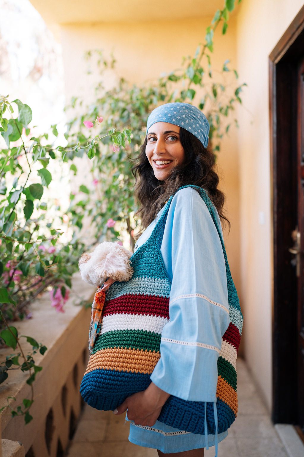 The Aziza Palm Linen Shirt in Baby Blue