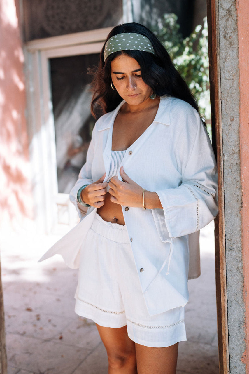 The Aziza Palm Linen Shirt in Cream