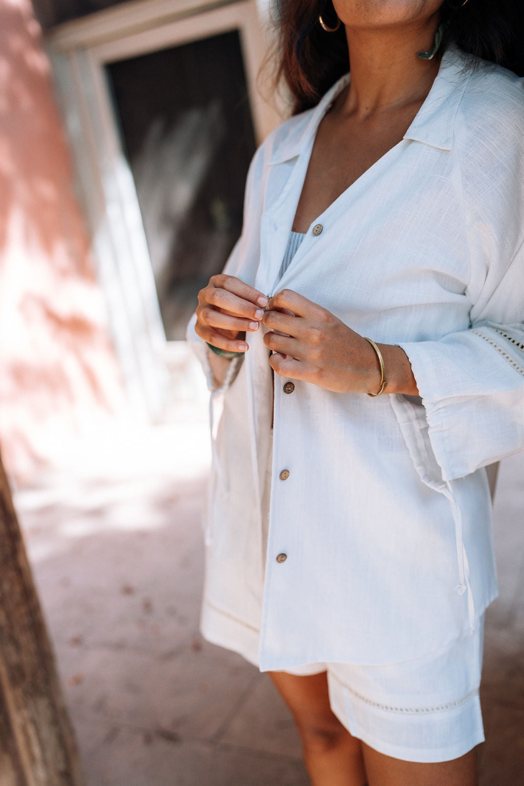 The Aziza Palm Linen Shirt in Cream