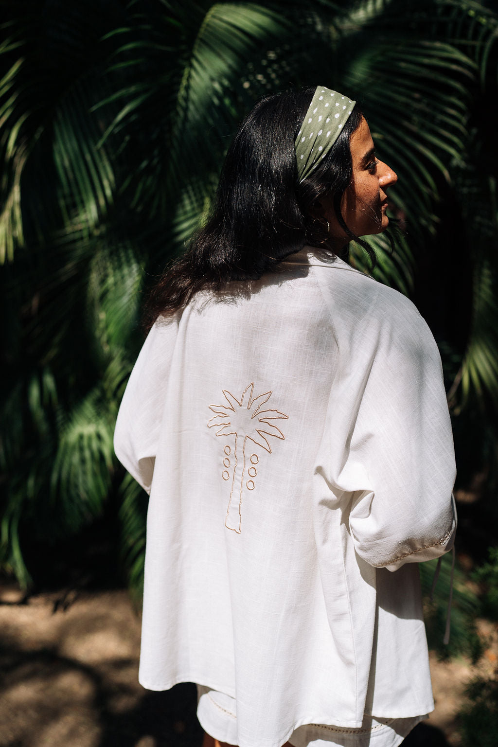 The Aziza Palm Linen Shirt in Cream