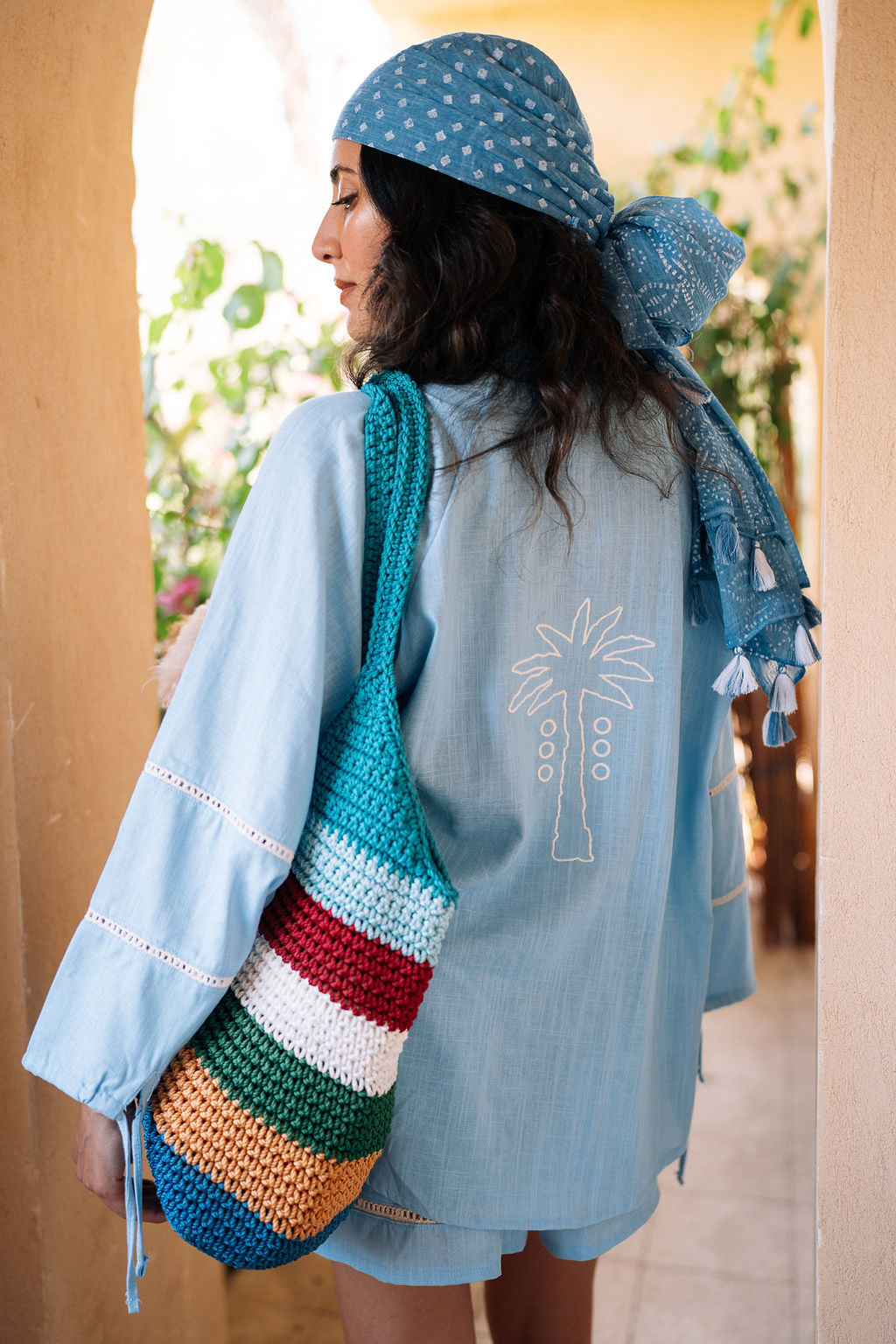 The Aziza Palm Linen Shirt in Baby Blue