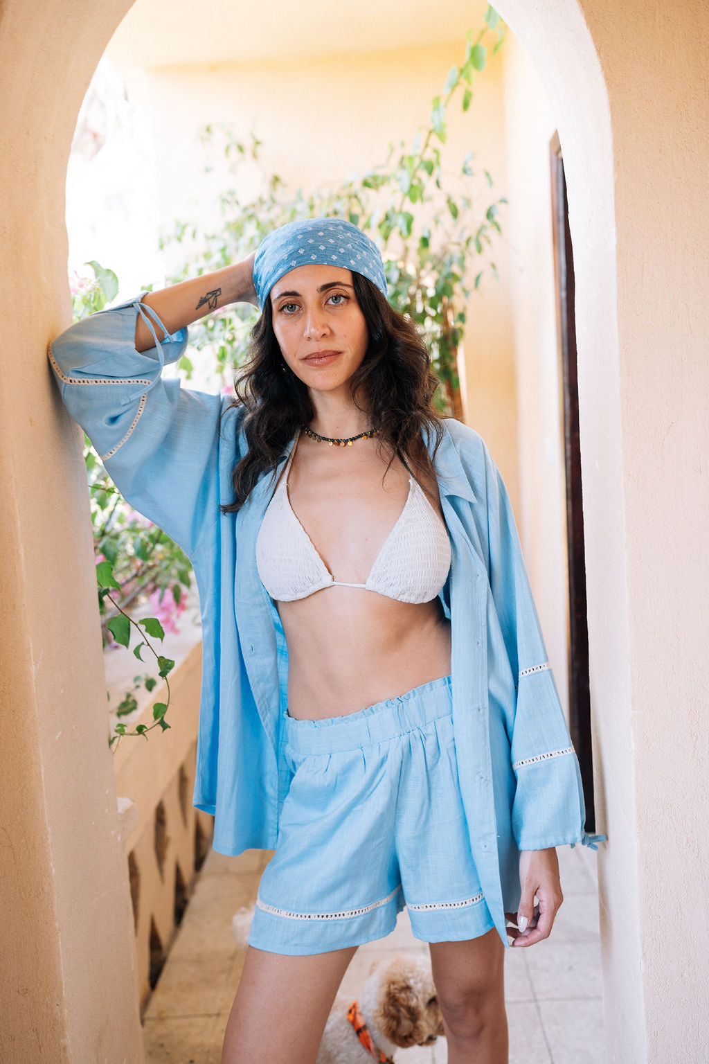 The Aziza Linen Short In Baby Blue