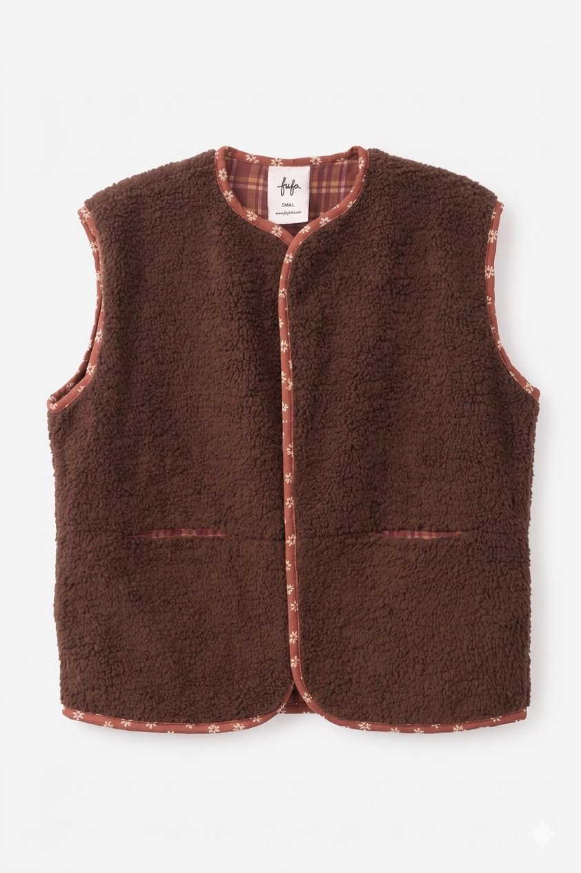 Teddy & Trim Vest in Brown