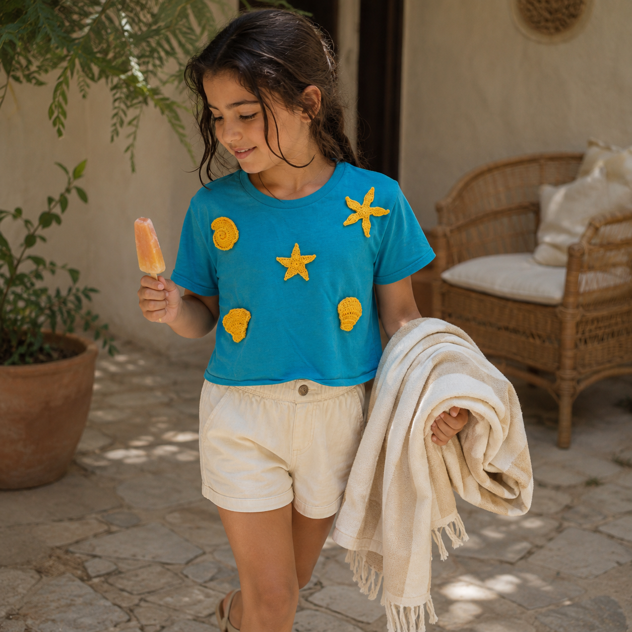 Little Sandy Shore Crochet Tee in Turquoise