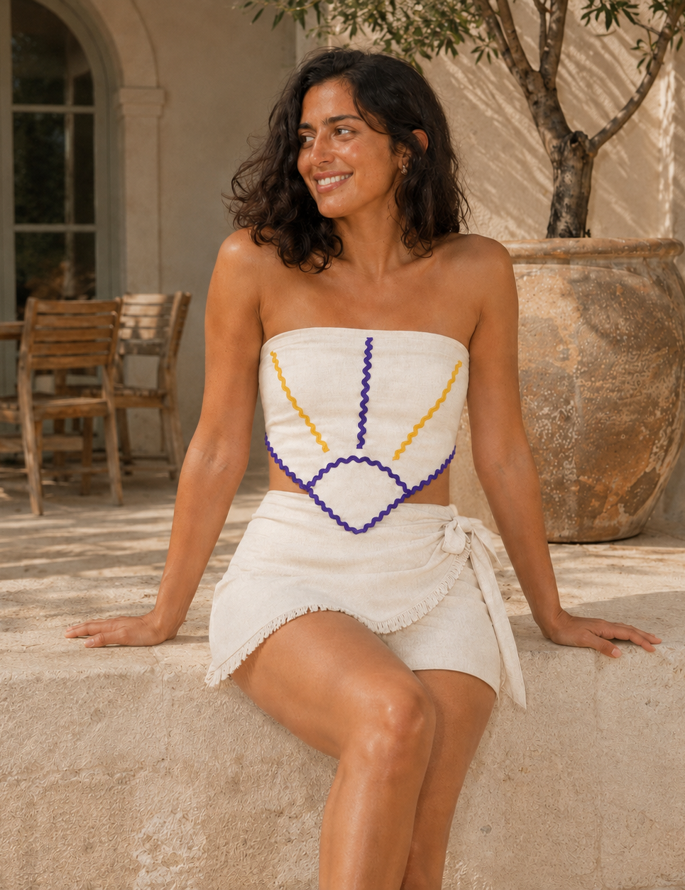 Sunset Rays Top in Linen Beige