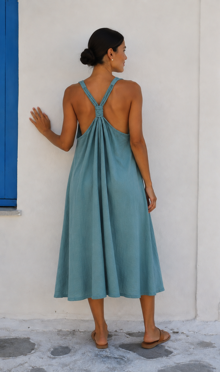 Sama Crinkle Beach Dress in Turquoise