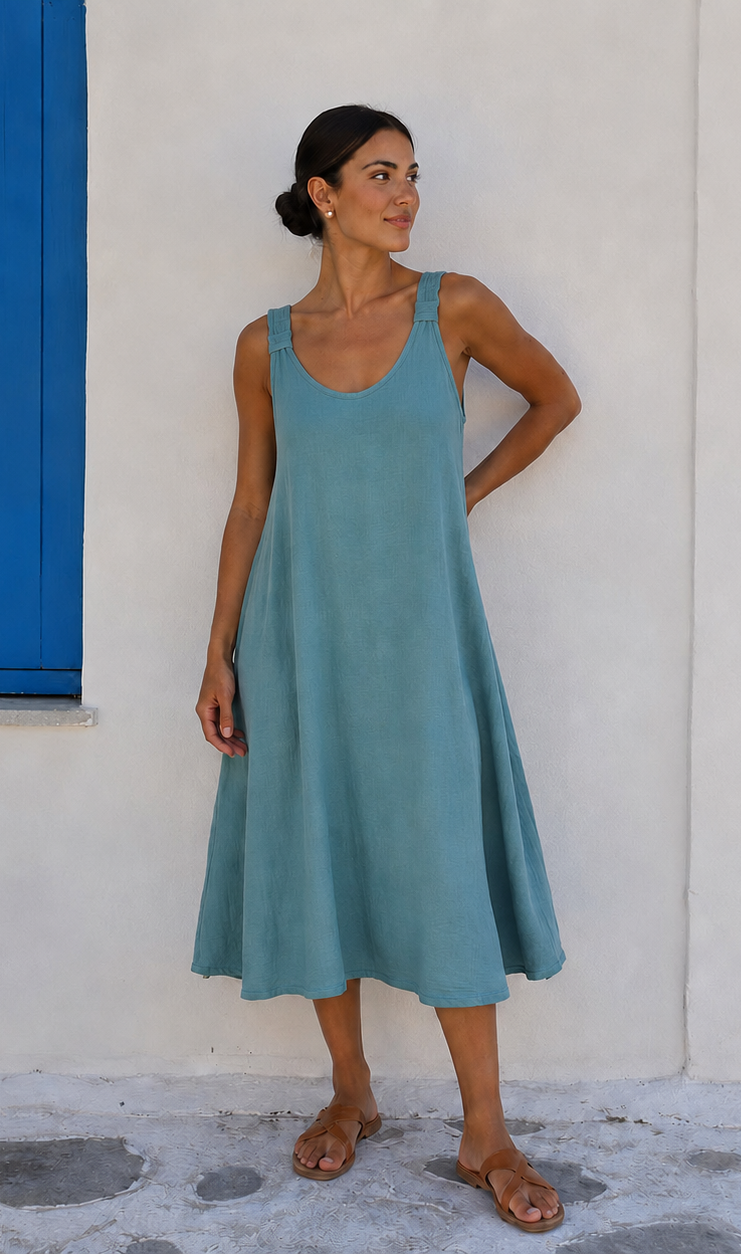 Sama Crinkle Beach Dress in Turquoise