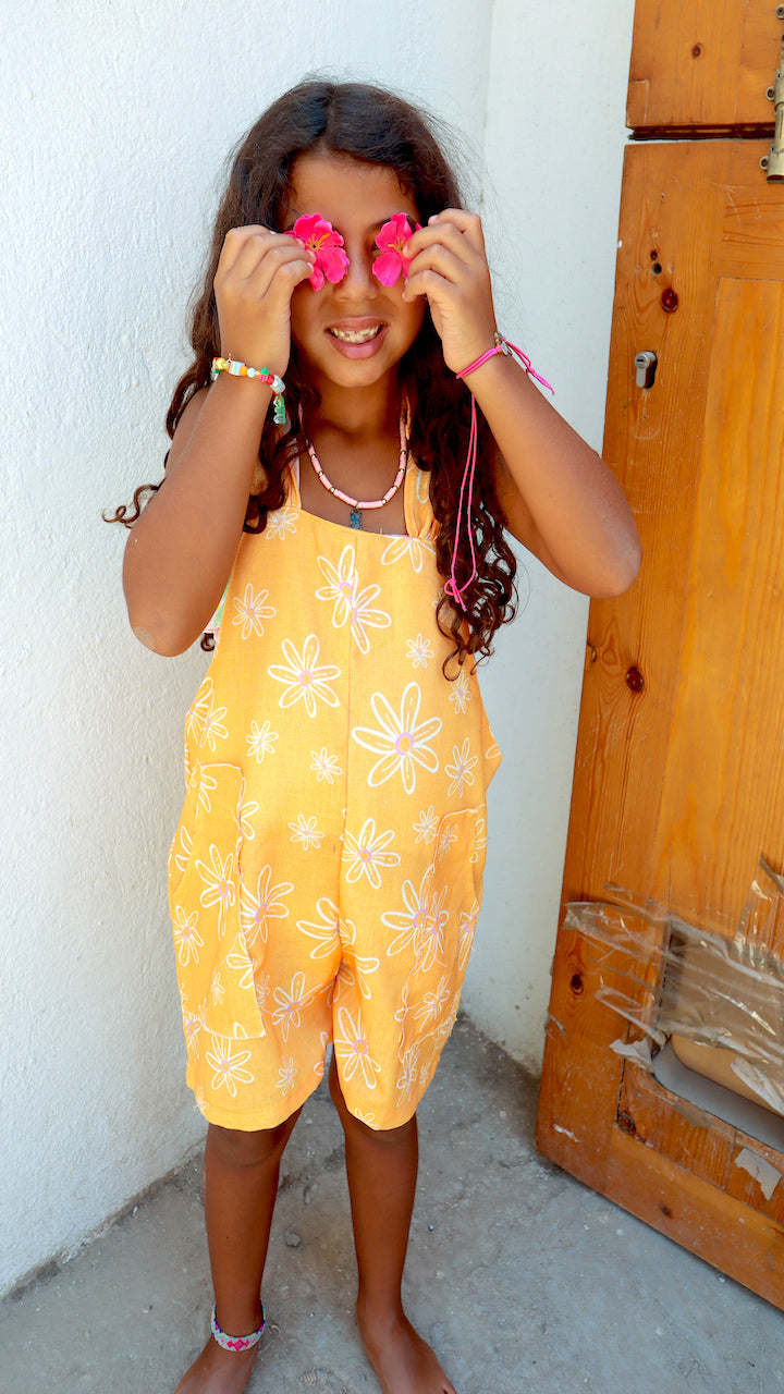 Little Sunny Days Romper in Orange Blooms