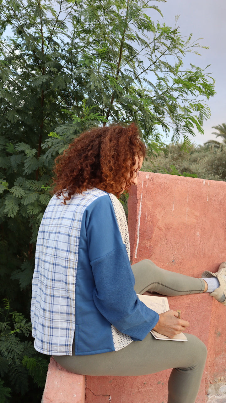 Nile Plaid Sweater in Indigo