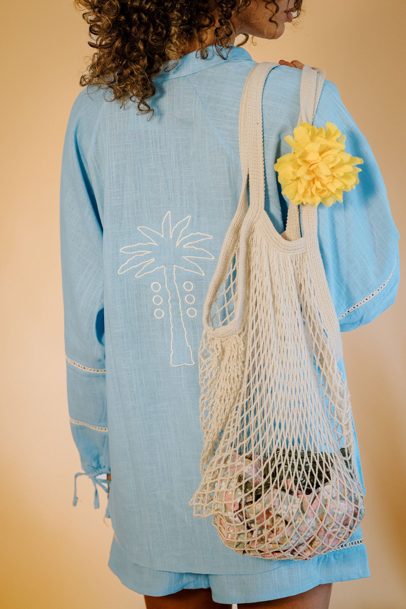 The Aziza Palm Linen Shirt in Baby Blue