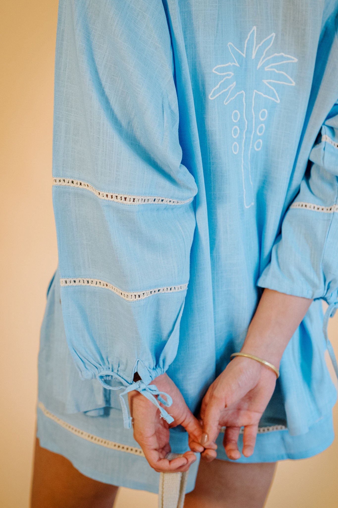 The Aziza Palm Linen Shirt in Baby Blue