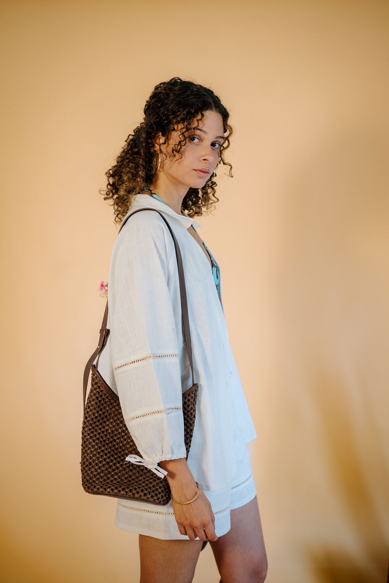 The Aziza Palm Linen Shirt in Cream