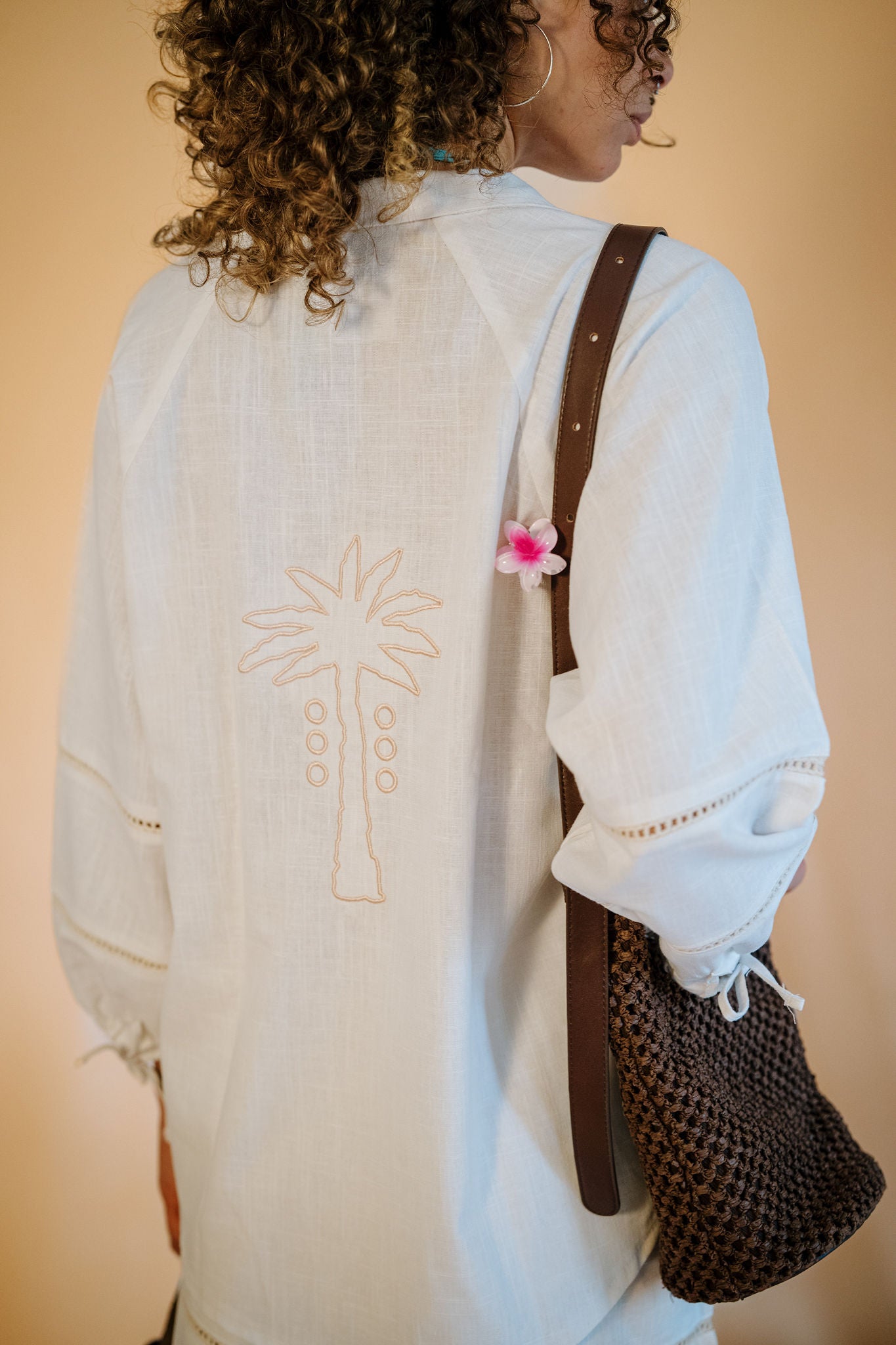 The Aziza Palm Linen Shirt in Cream