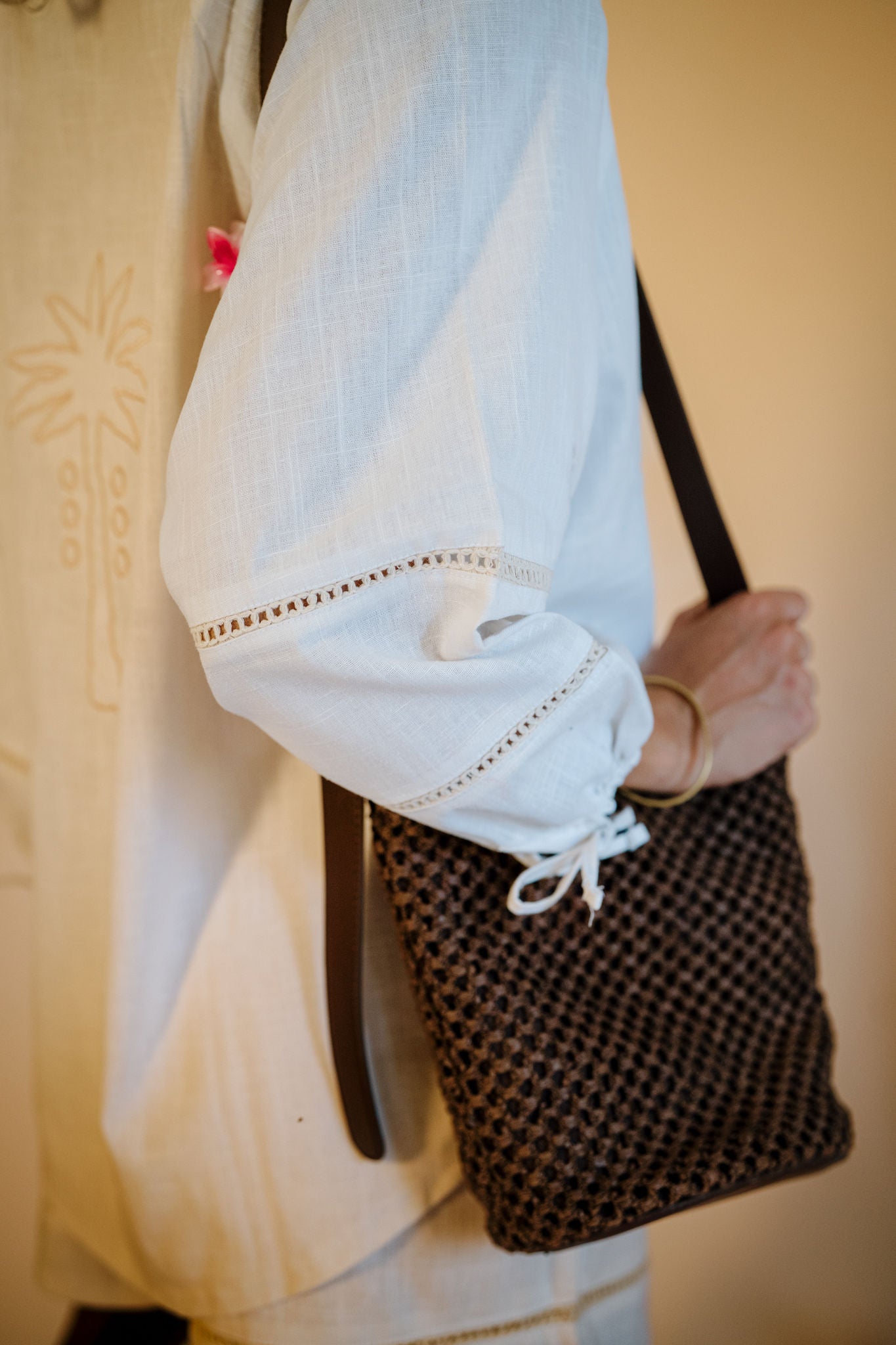 The Aziza Palm Linen Shirt in Cream