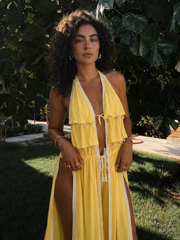 Ruffles & Shells Halter Yellow