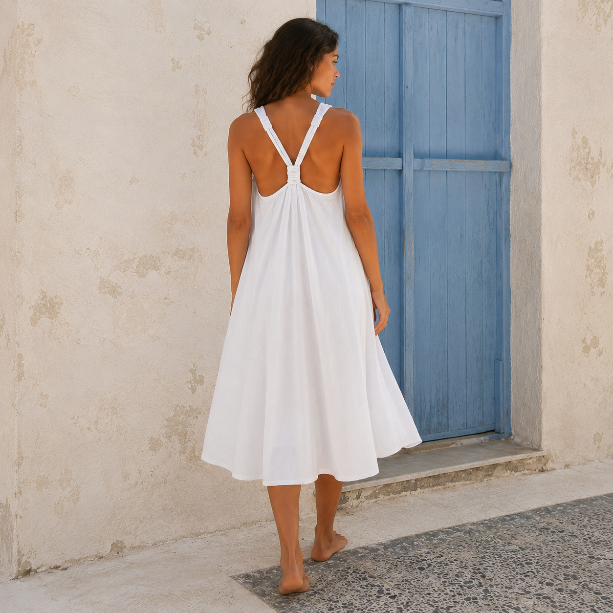 Sama Crinkle Beach Dress in White