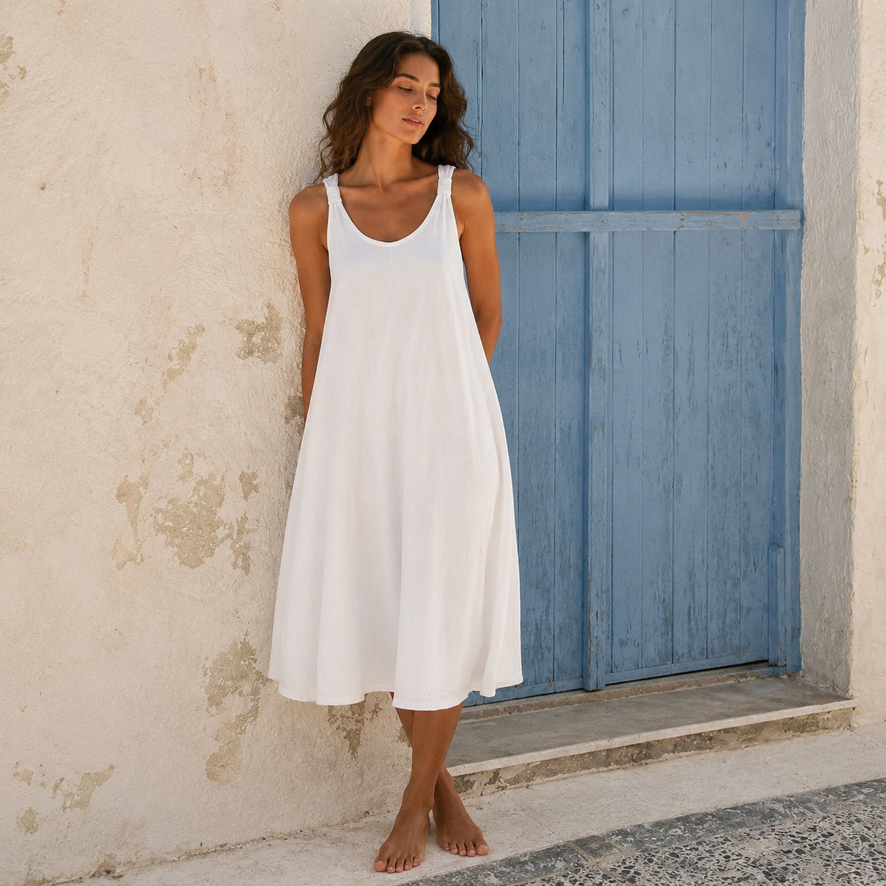 Sama Crinkle Beach Dress in White