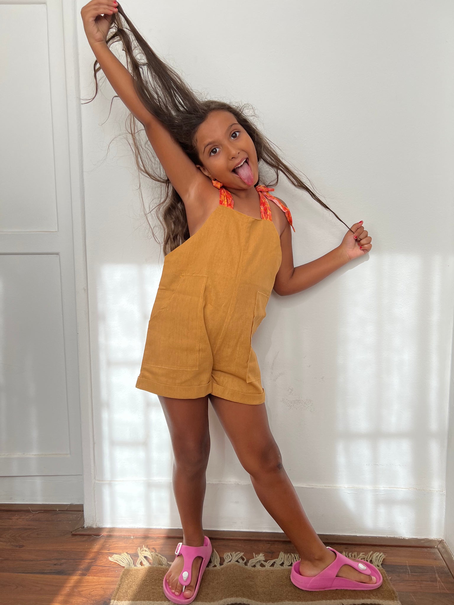 mini linen yellow romper