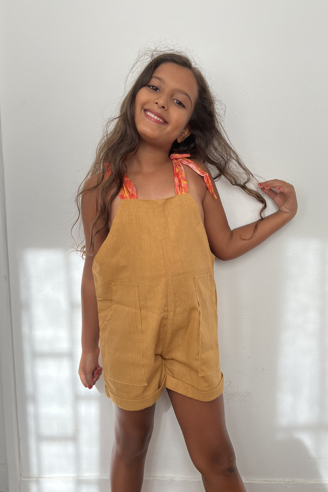 mini linen yellow romper